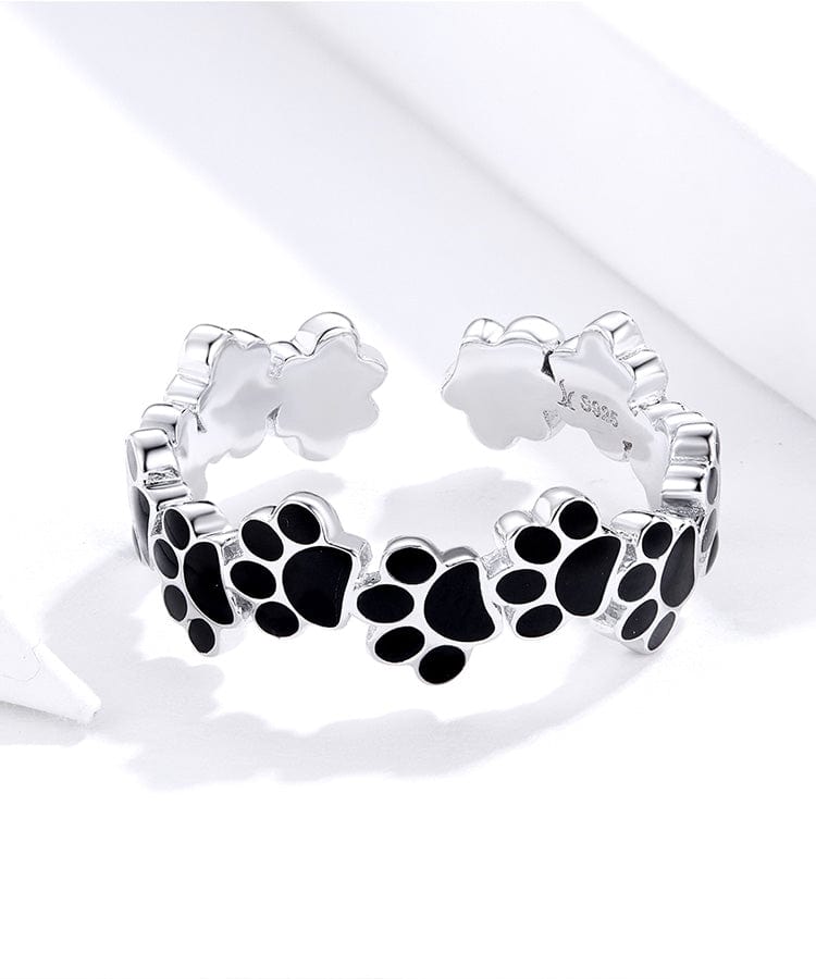 Sterling Silver Black Paw Print Adjustable Ring *、mySite、g9winljtr