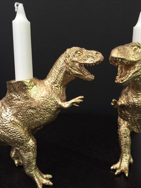 Dinosaur Shabbat Candlesticks in Gold、mySite、topwebapps