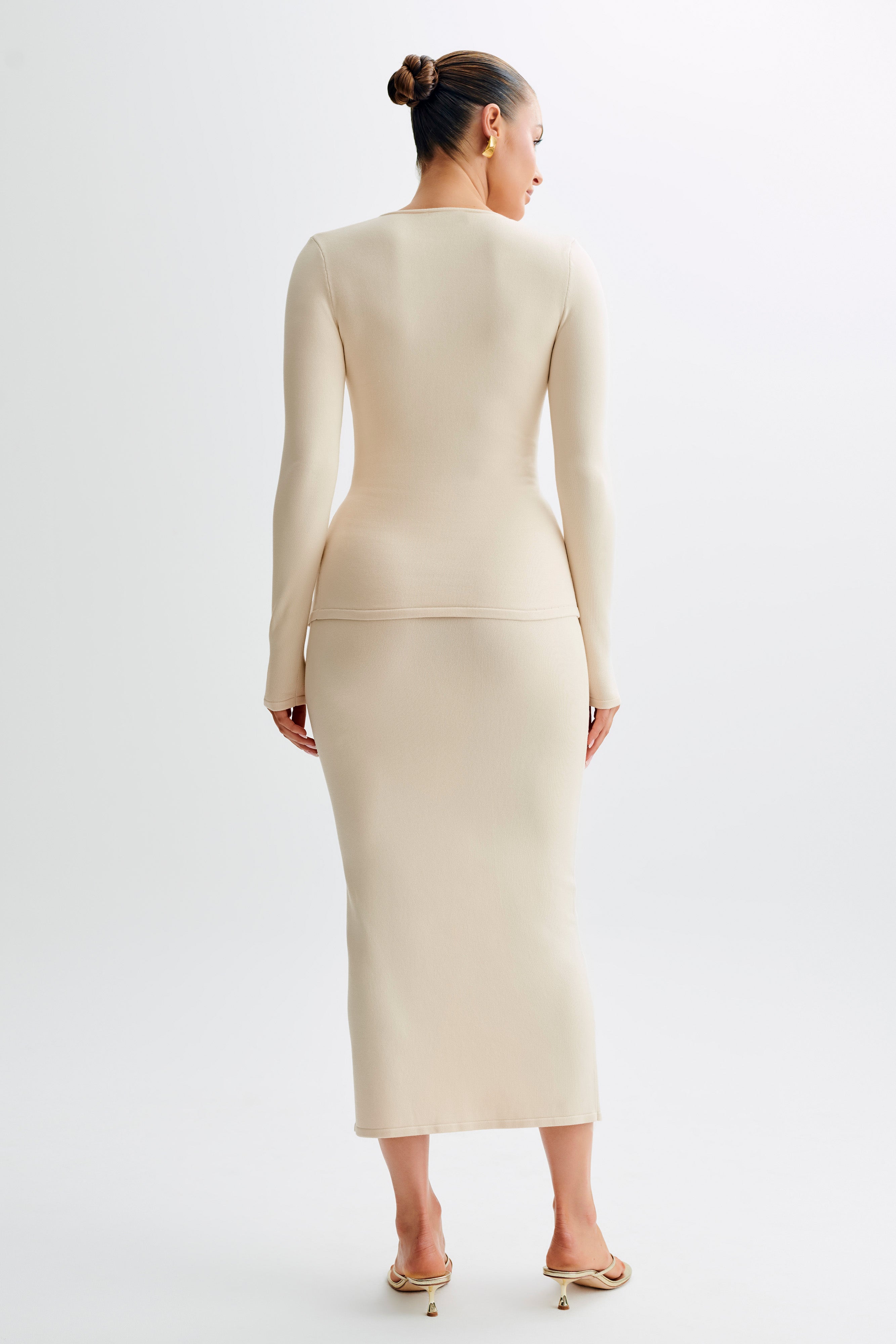 Maisie Buttoned Knit Maxi Skirt - Cream、mySite、solidvoid