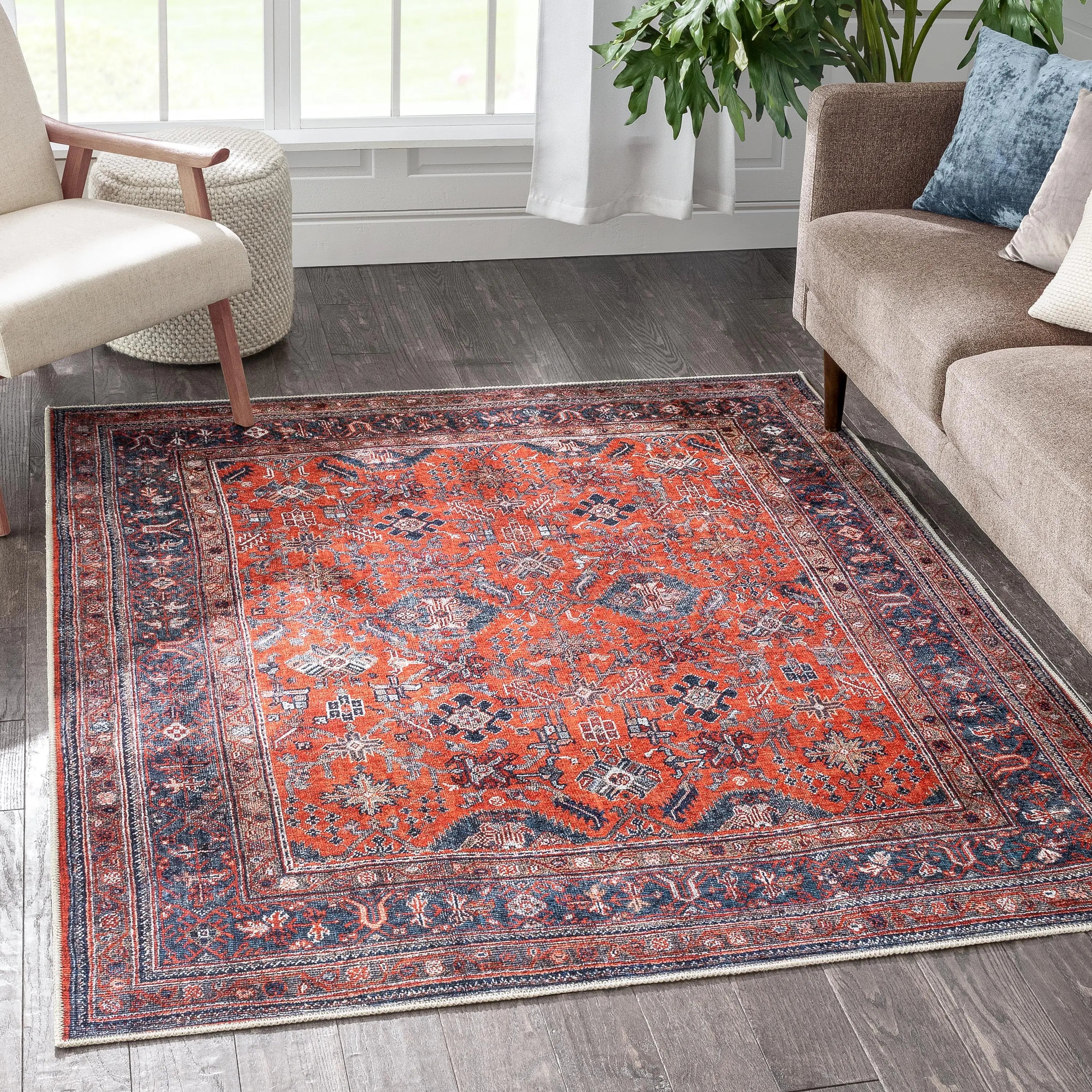 Daliah Machine Washable Vintage Persian Oriental Red Flat-Weave Rug、mySite、gigharbornorthrealestate
