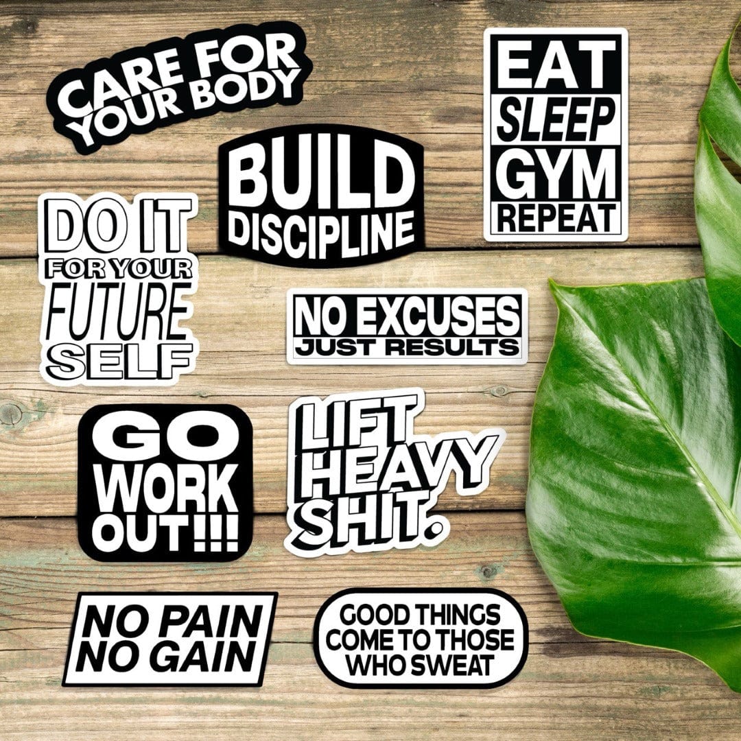 Gym Motivation Sticker 9 Pack (Black and White)、mySite、elrpsem3k