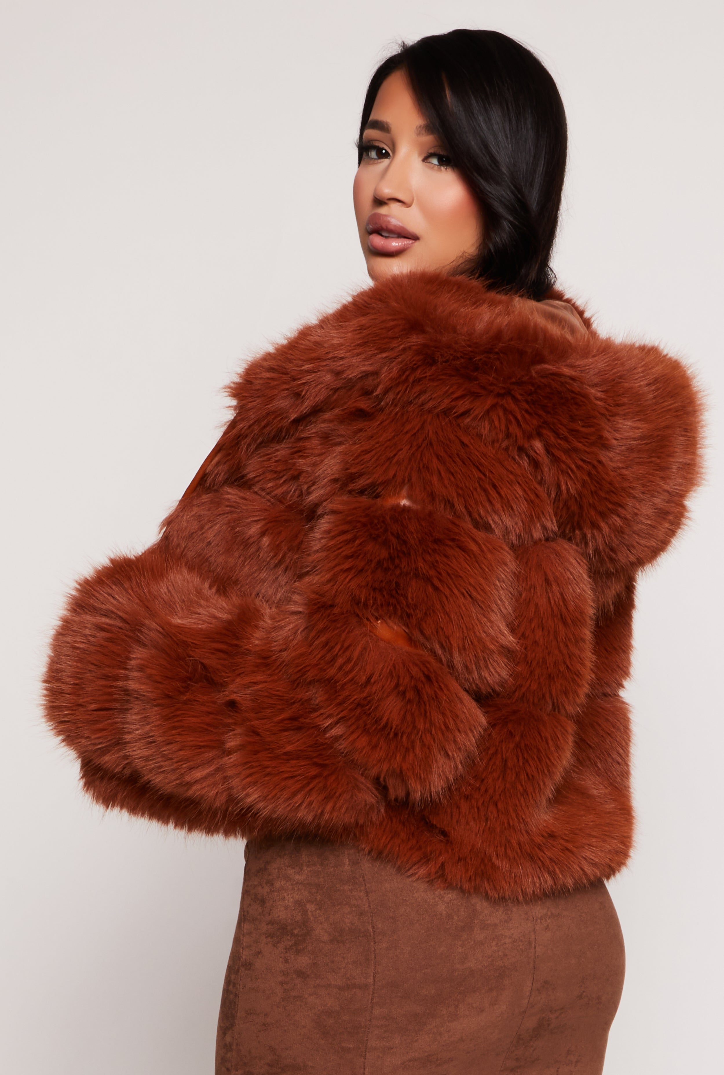 Faux Fur Hooded Cropped Jacket、mySite、camillekostekn