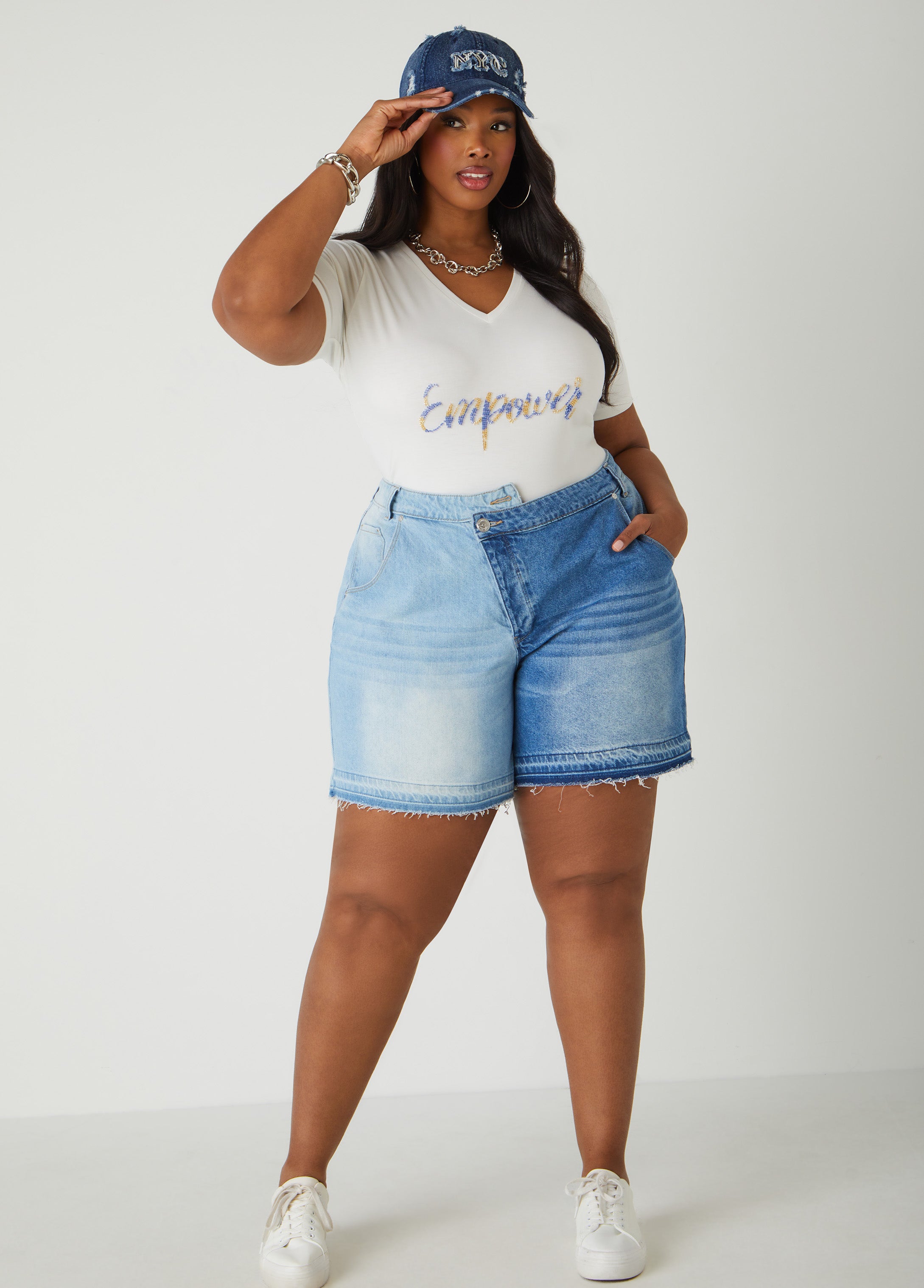 Frayed Two Tone Denim Shorts、mySite、bengalsvssteelers