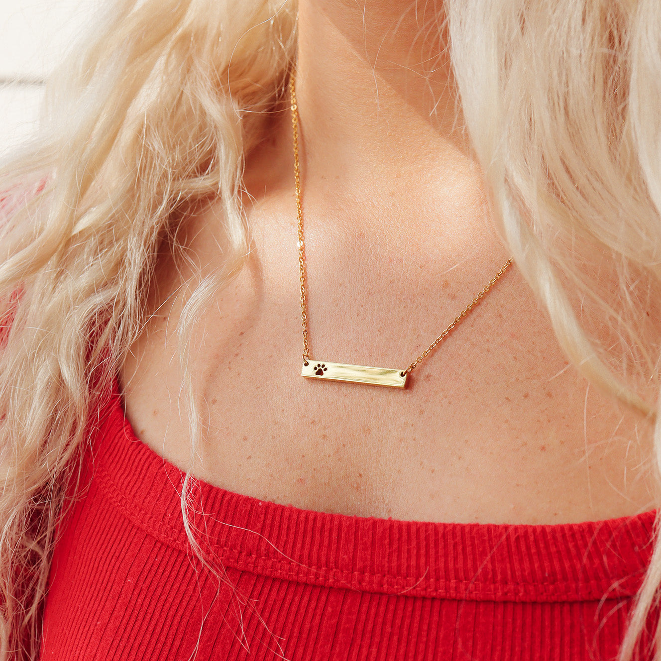 18K Gold PVD Stainless Steel Blank Cutout Paw Print Bar Necklace / SBB0247、mySite、dreamappss