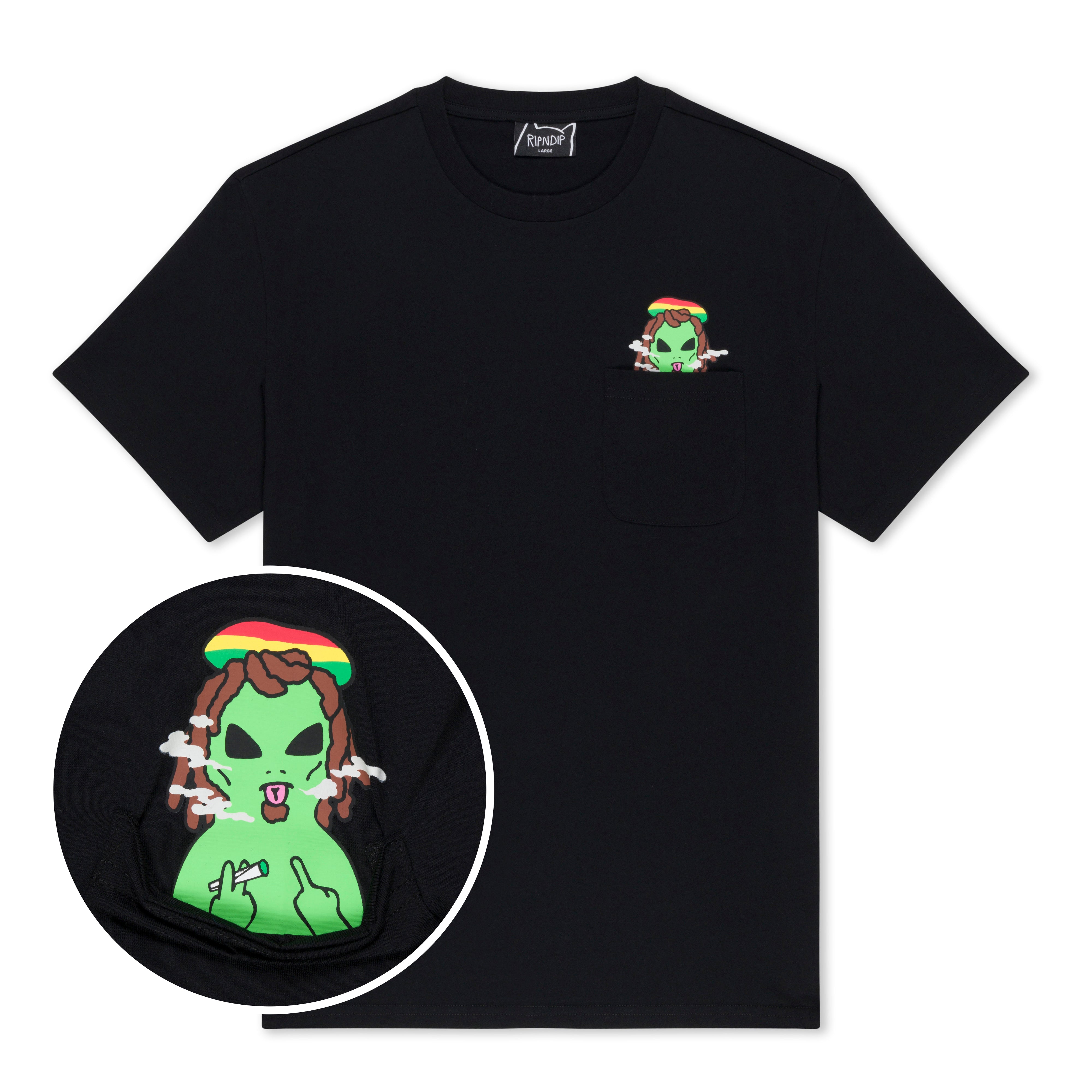  Smoking Rasta Alien Pocket Tee (Black)、mySite、merchandisen