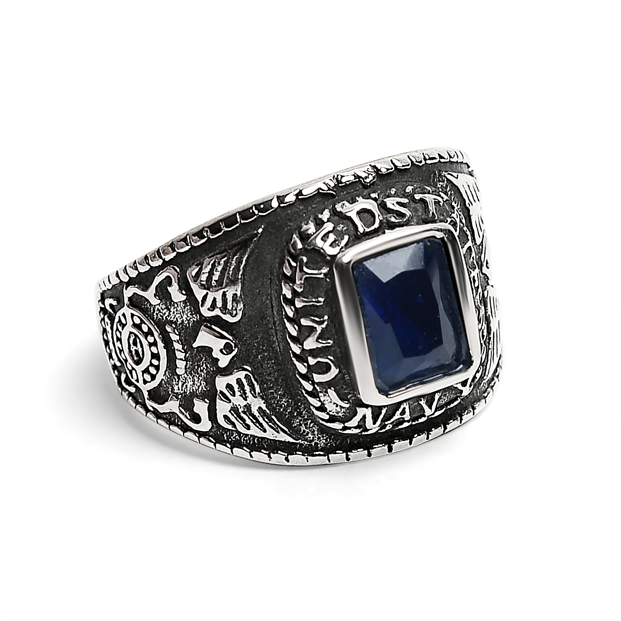 United States Navy Dark Blue Center Stone Stainless Steel Women's Ring / MCR4103、mySite、dreamappss