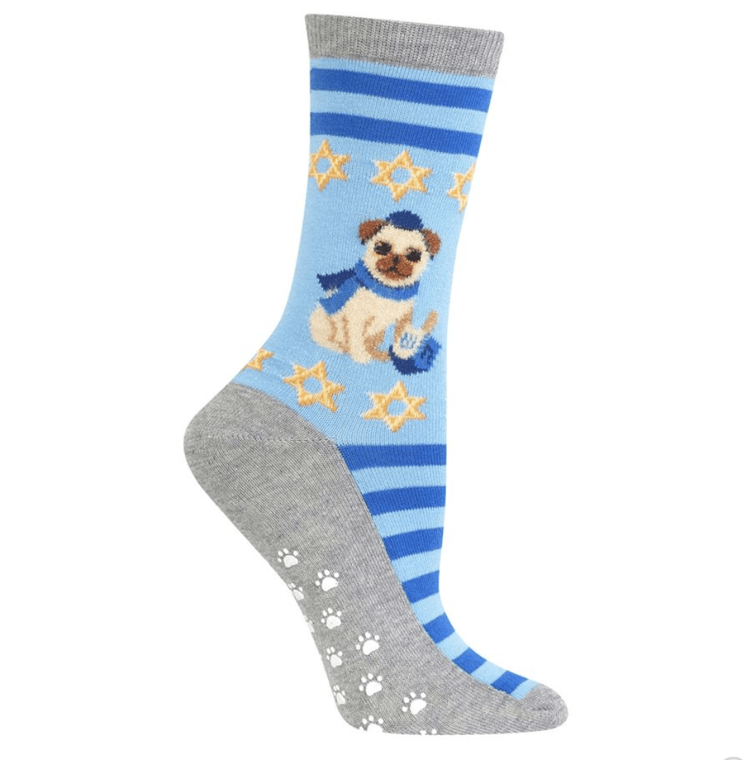 Women's Hanukkah Pug Non Skid Crew Socks、mySite、topwebapps