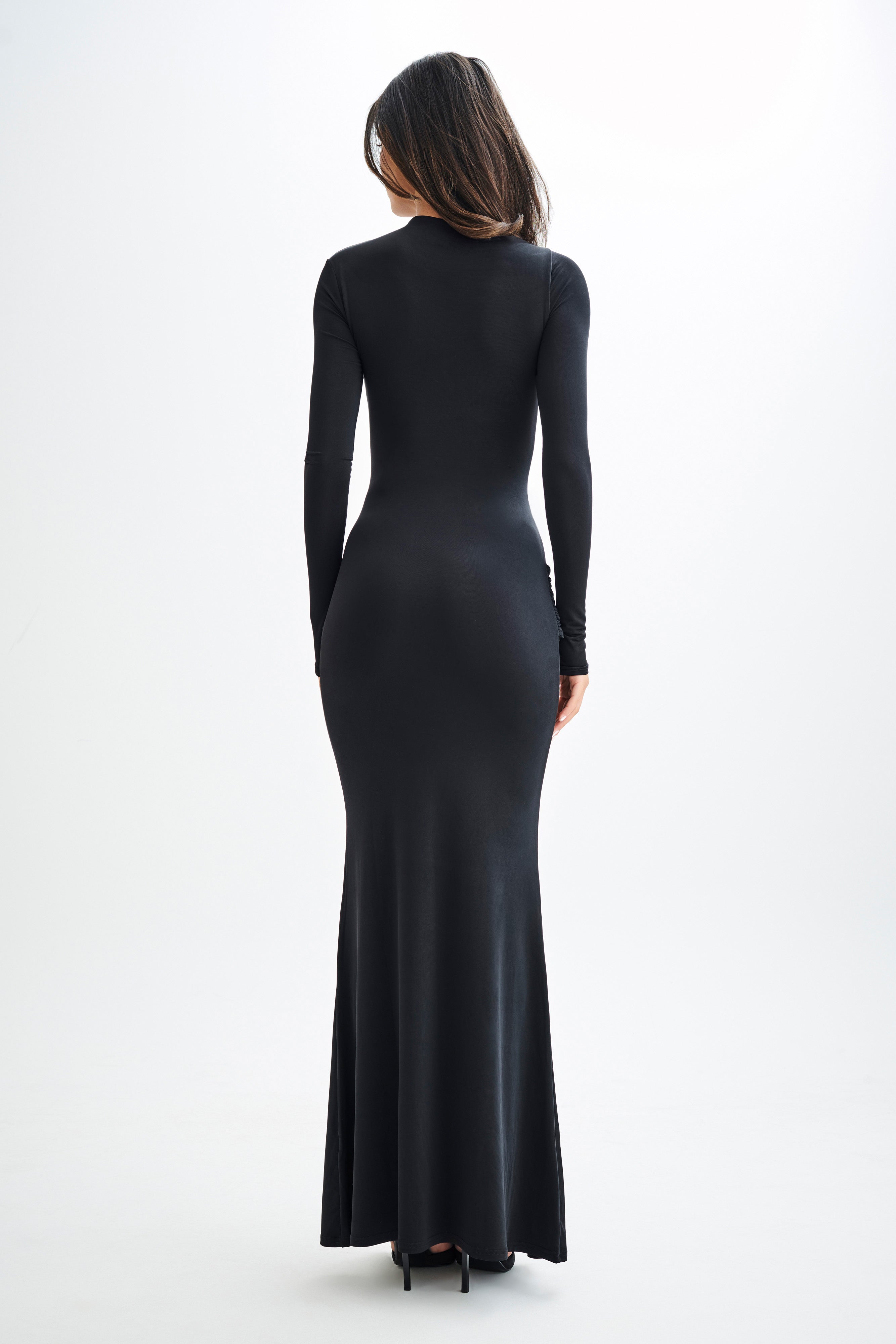 Halcyon Long Sleeve Slinky Maxi Dress - Black、mySite、solidvoid