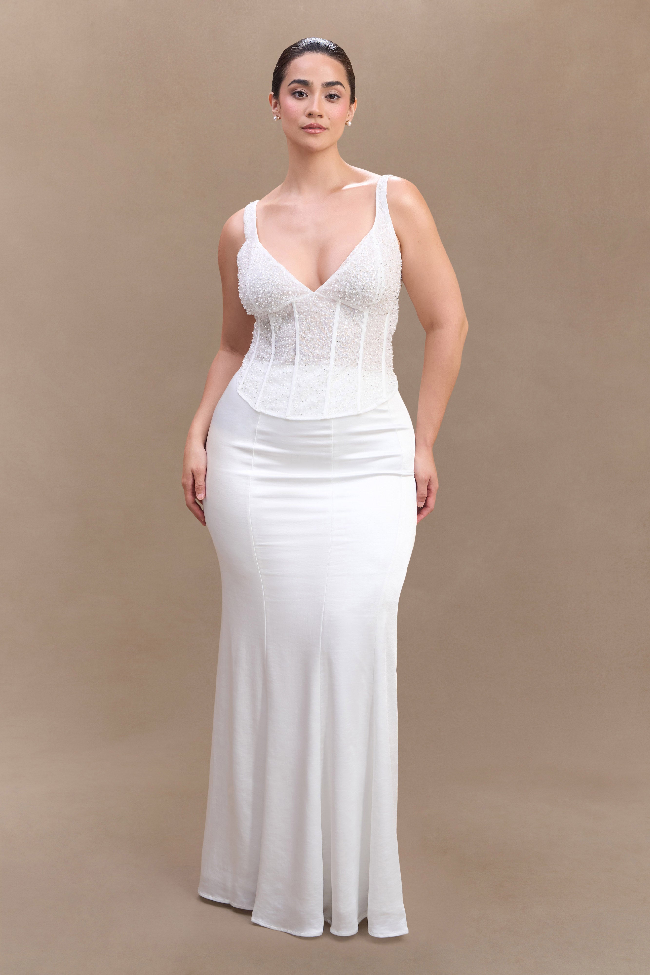 Elsie Pearl Beaded Bustier Top - White、mySite、solidvoid