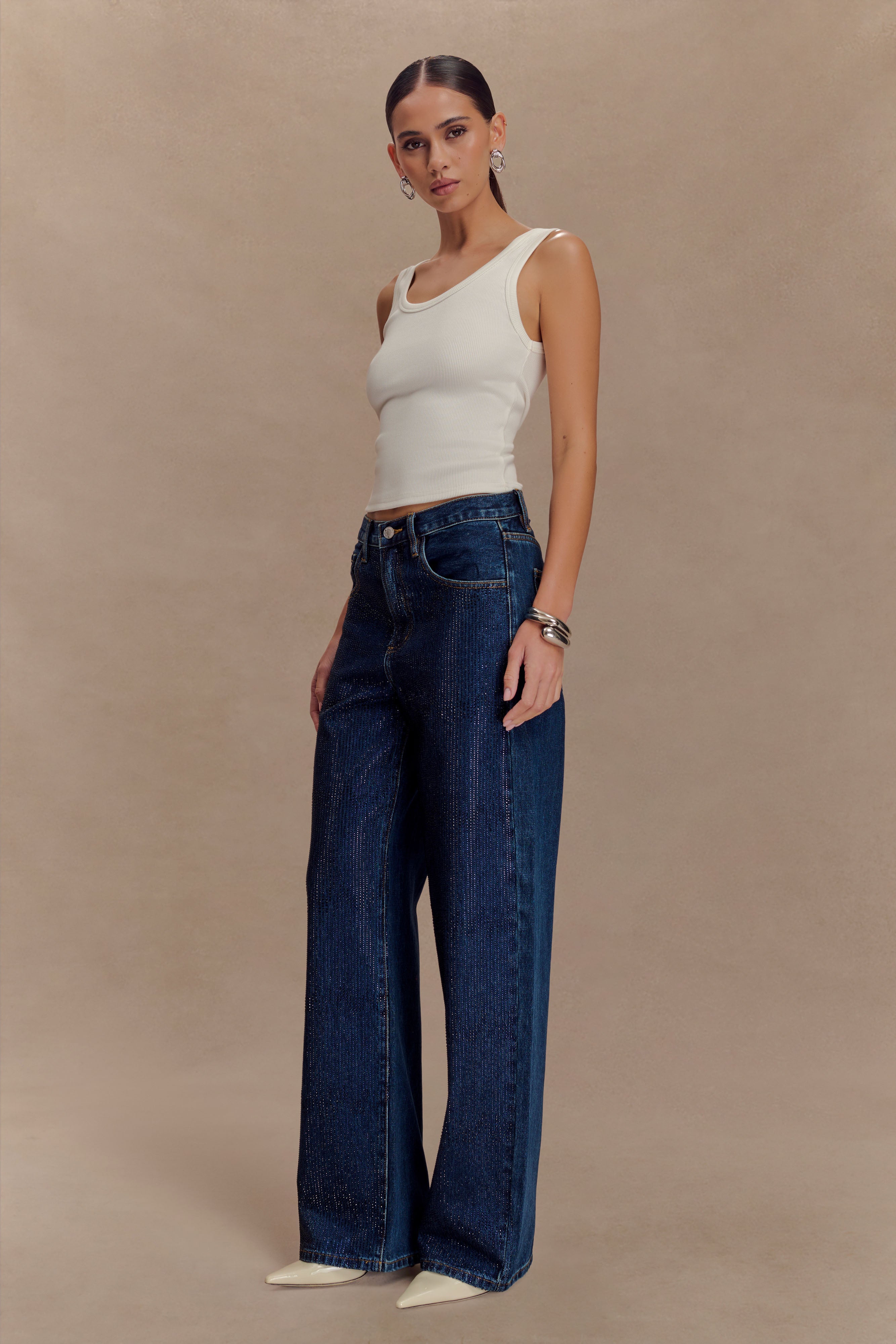 Laina Mid Rise Diamante Denim Jeans - Midnight Blue、mySite、solidvoid