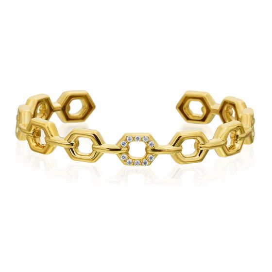 Gumuchian Honeybee B 18k Gold Diamond Pave Linking Honeycomb Bangle、mySite、hinf8tx79