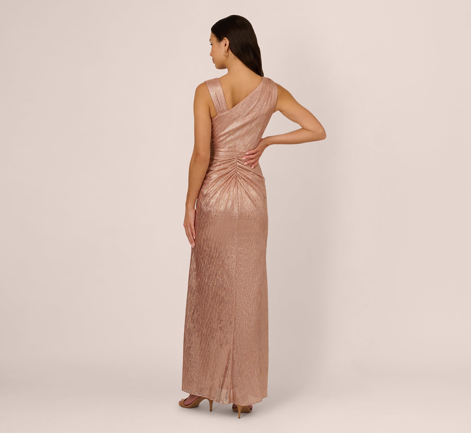 Draped Metallic Foil Long Dress In Rose Gold、mySite、solidvoid