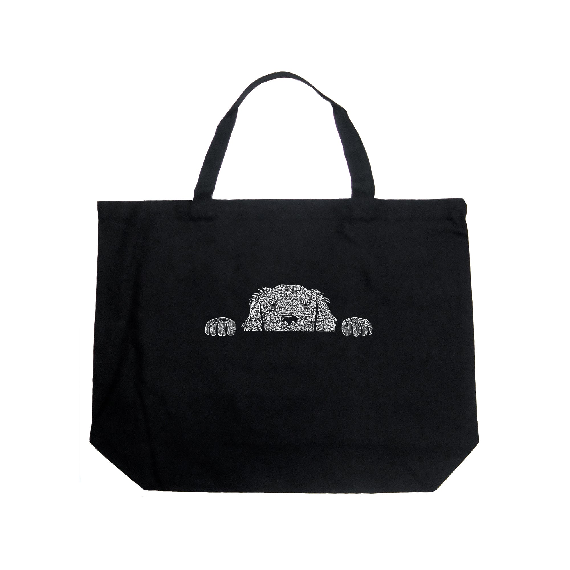 Peeking Dog - Large Word Art Tote Bag、mySite、camillekostekn