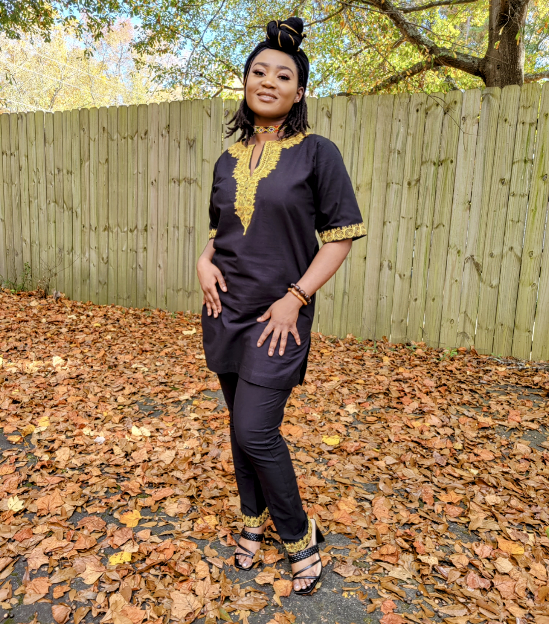 Bintu Black and Gold Embroidered Top and pants - DP4084、mySite、solidvoid