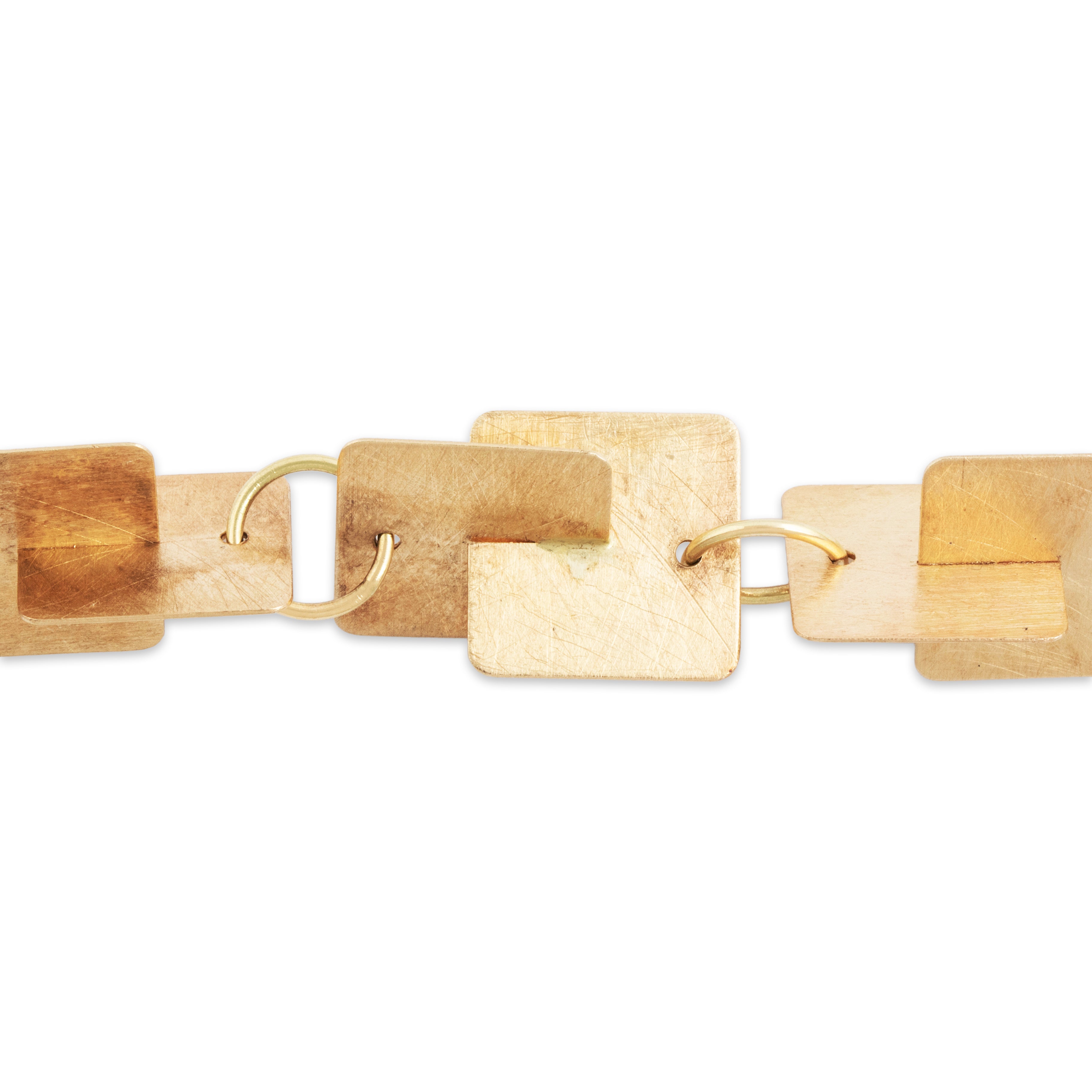 Vintage Italian 14k Yellow Gold Modernist Textured Square Links Bracelet 6.75、mySite、hinf8tx79