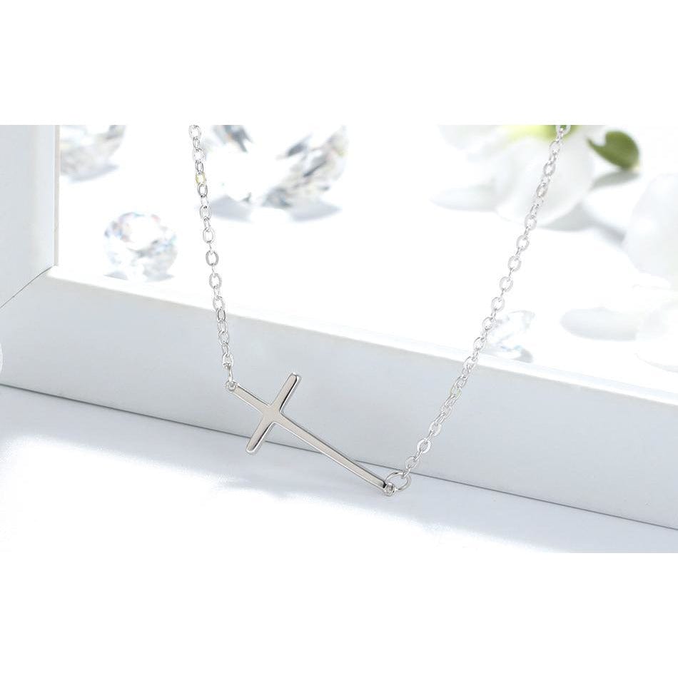 Sterling Silver Cross Necklace-Elegant Sideways Cross、mySite、g9winljtr