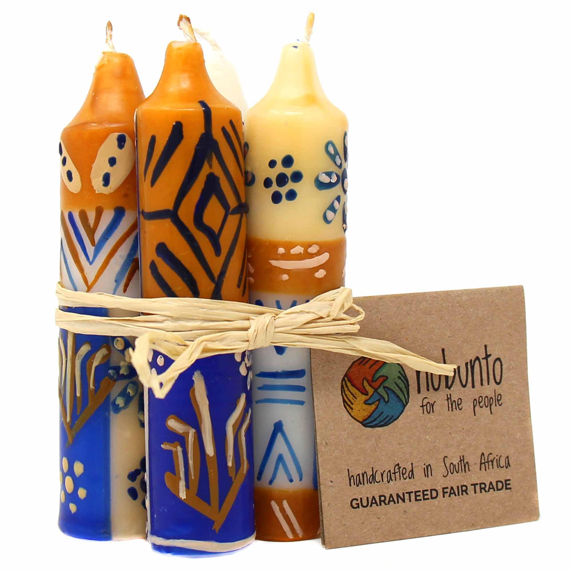 African Handmade Candles Blue Orange- Gift box of 2, 3 or 4 Short - Durra Design - Nobunto *、mySite、g9winljtr