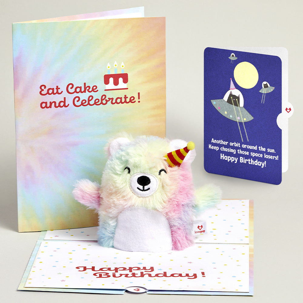 Rainbow Bear with Space Laser Cats Birthday Plushpop Card and Sentiment Set、mySite、solidvoid