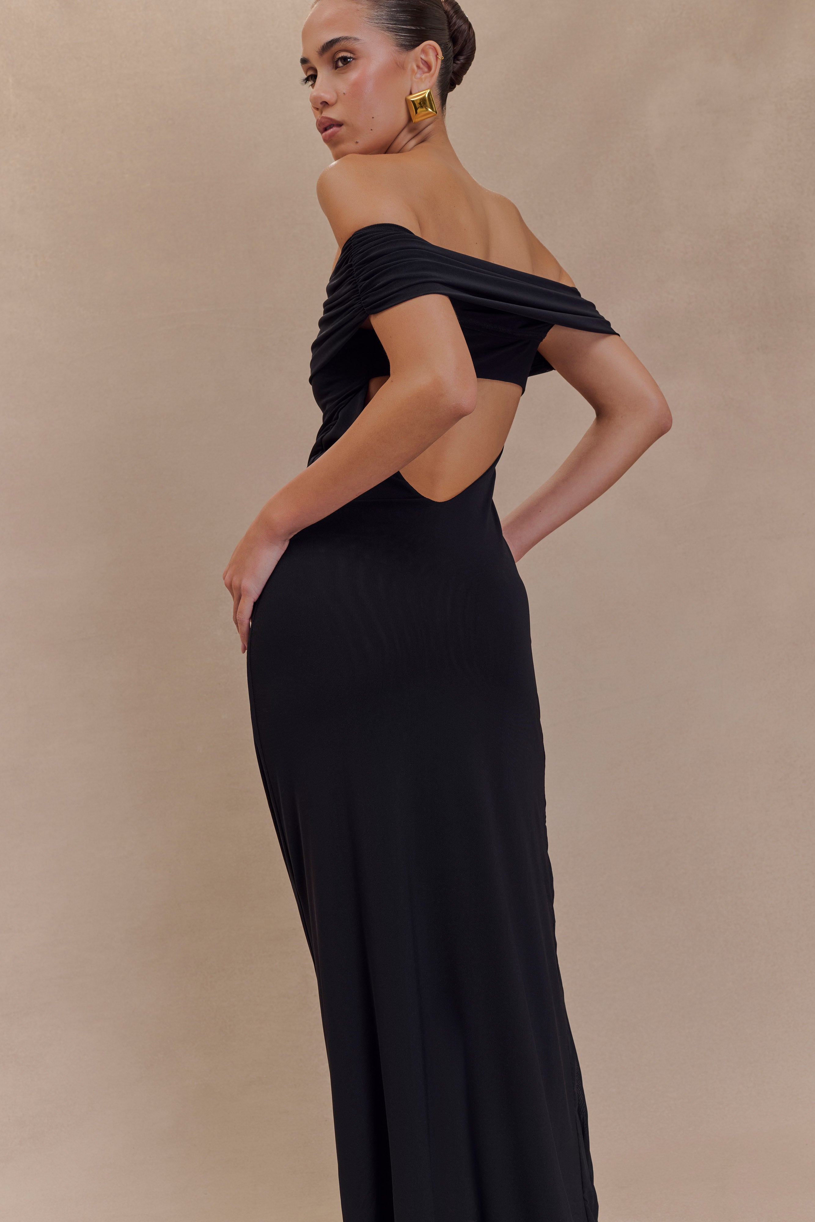 Audrey Off Shoulder Mesh Maxi Dress - Black、mySite、solidvoid