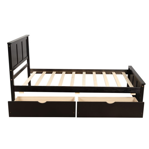 Platform Bed with Twin Size Trundle, Twin Size Frame, Espresso、、casual