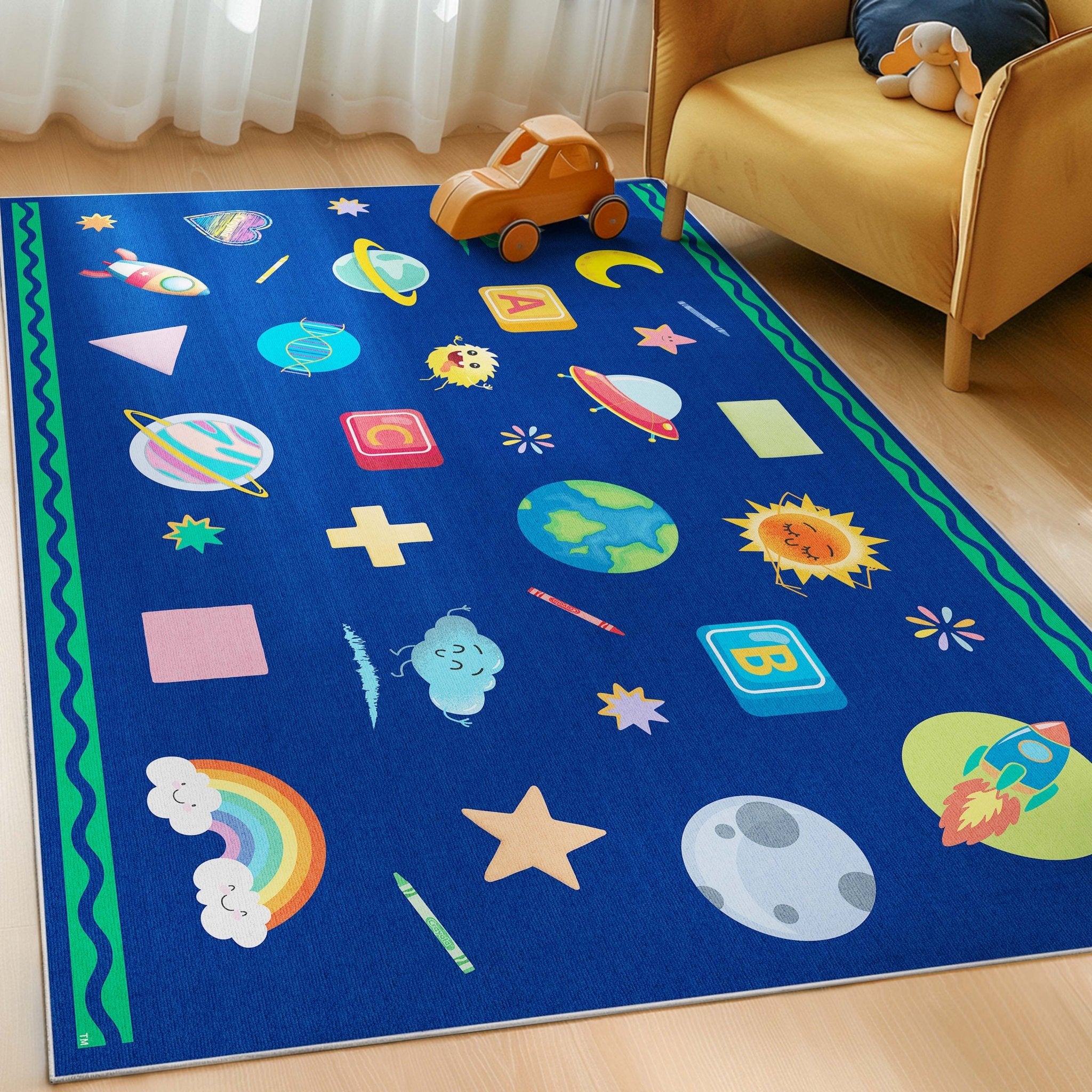 Crayola Modern Cosmic Adventure Space Theme 5' x 7' Blue Area Rug By Well Woven、mySite、gigharbornorthrealestate