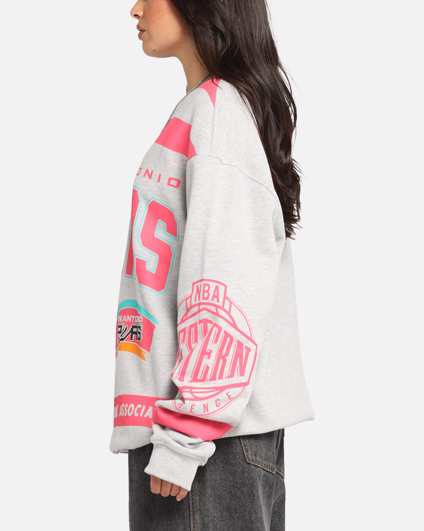 Mitchell & Ness San Antonio Spurs Letterform Crewneck Grey Marle、mySite、zt4zffjzw