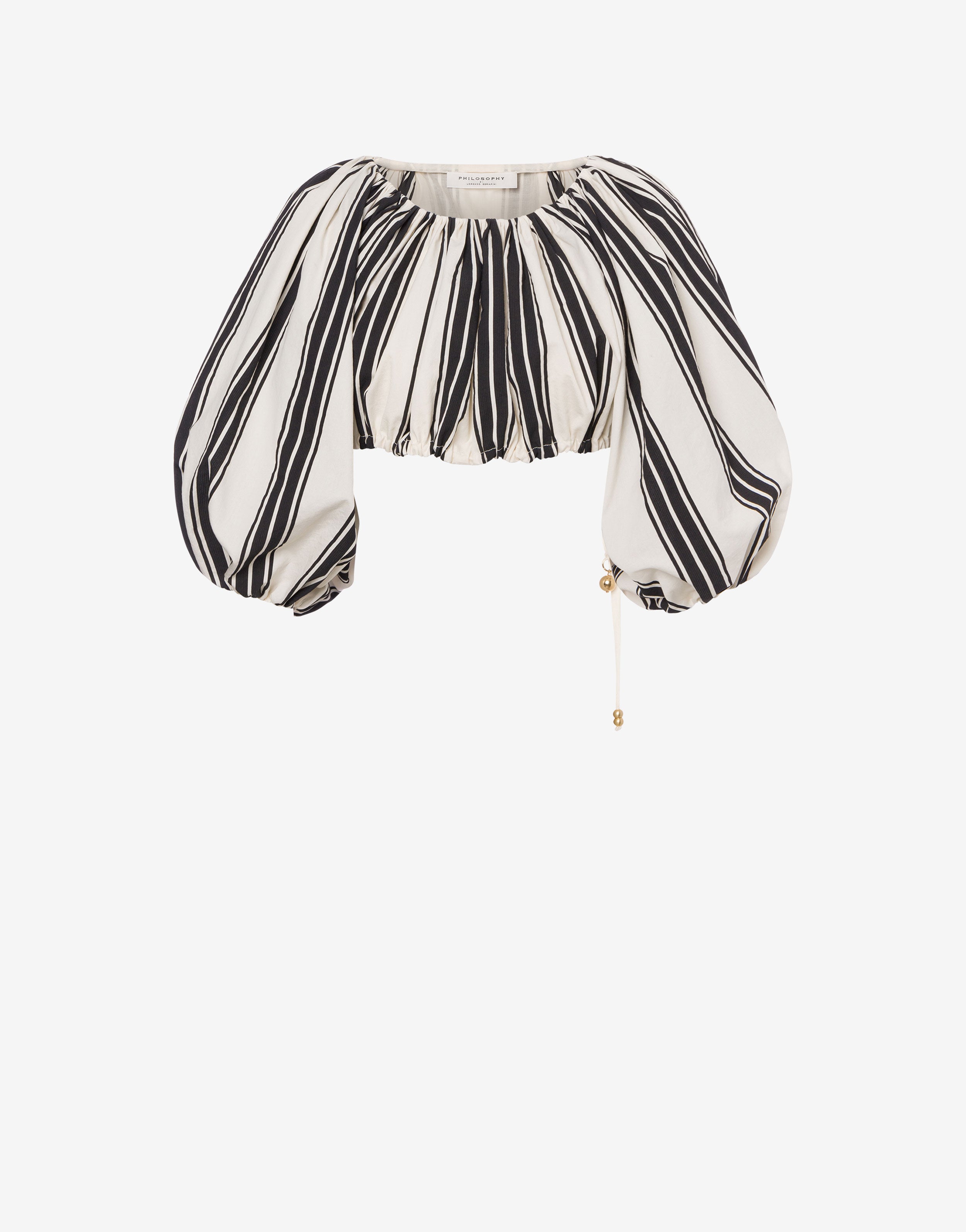 Top crop in cotone e nylon rigato、mySite、aoinhome