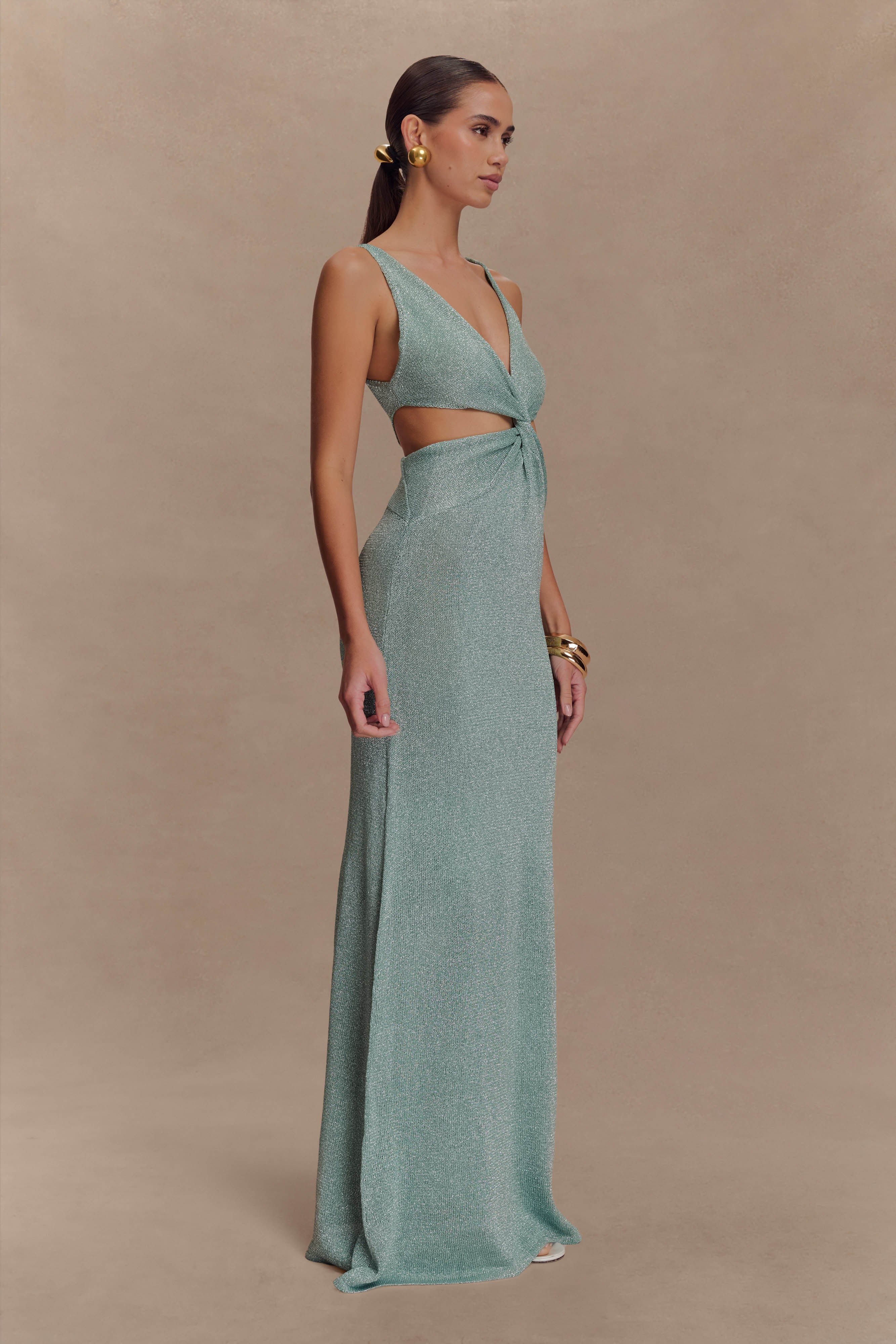 Gracelyn Twisted Metallic Knit Maxi Dress - Aqua、mySite、solidvoid