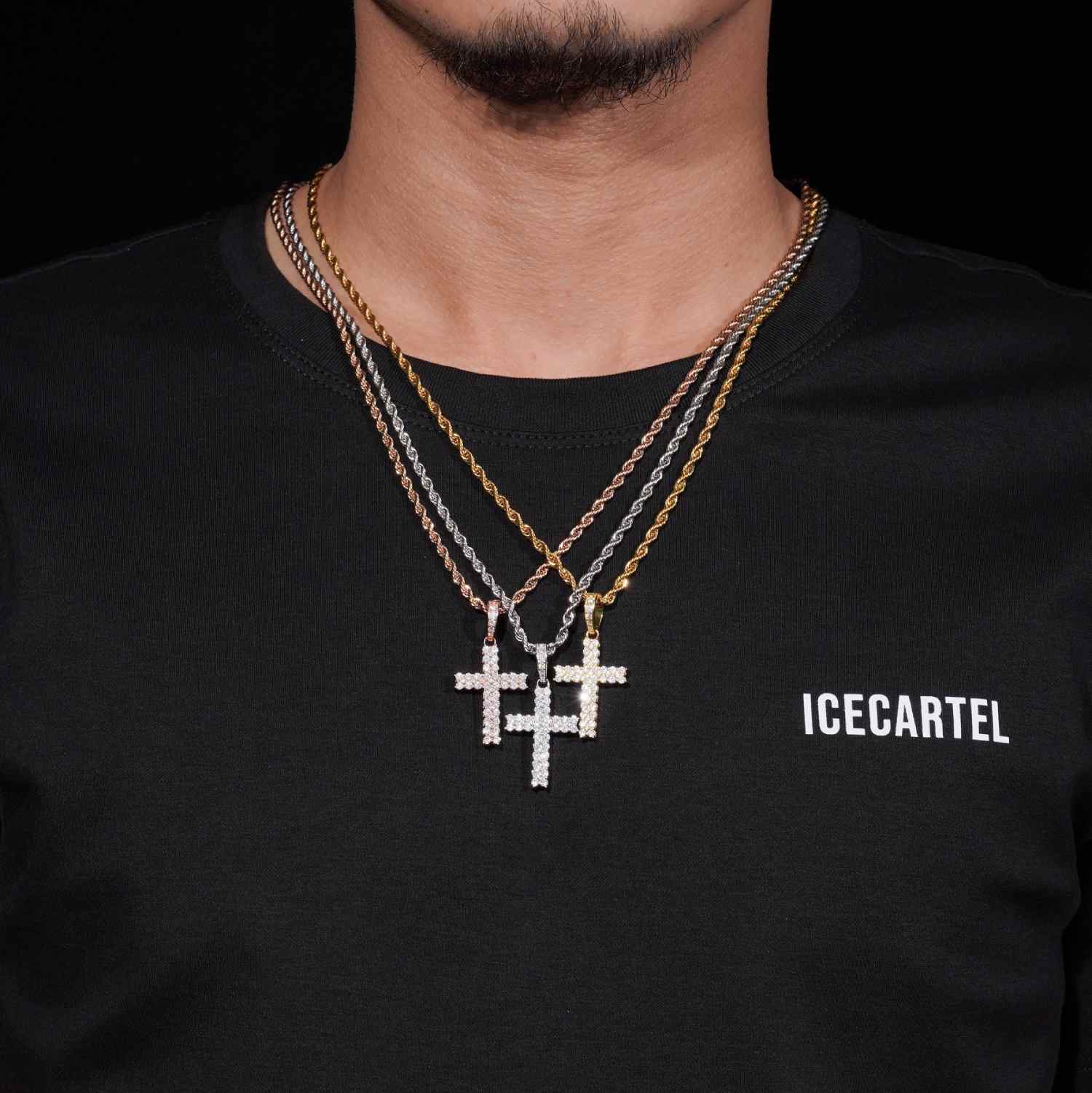 2 Row Moissanite Prong Cross Pendant 14K Gold、mySite、hinf8tx79