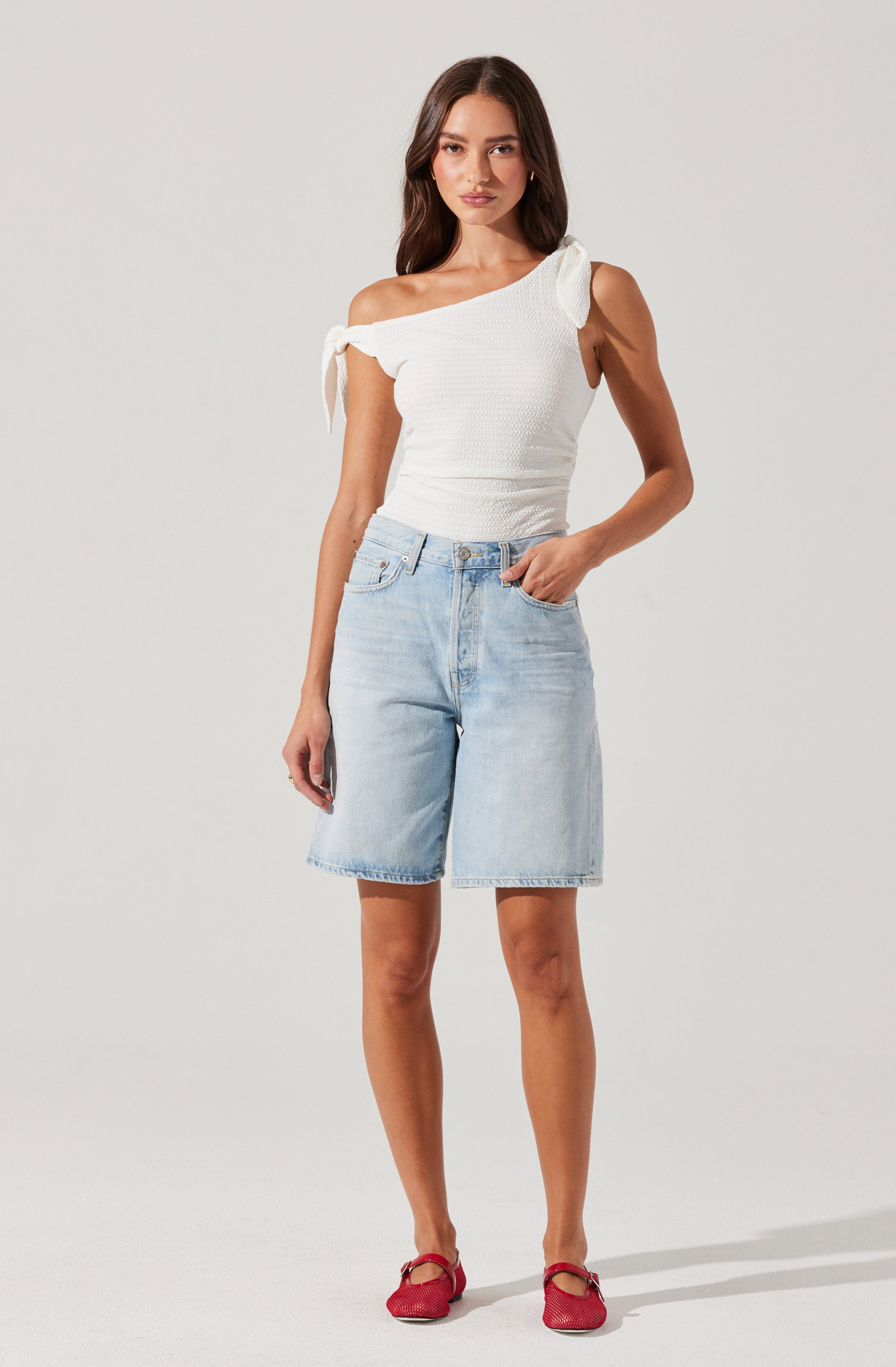 Lora Textured Off Shoulder Top、mySite、solidvoid