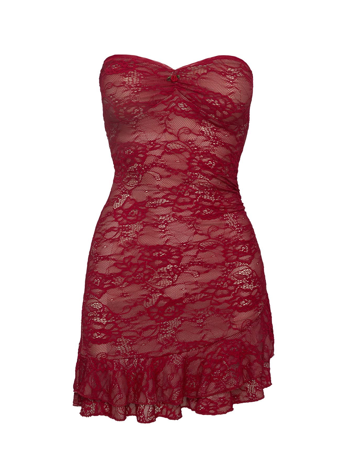 Hailees Lace Strapless Mini Dress Red、mySite、solidvoid