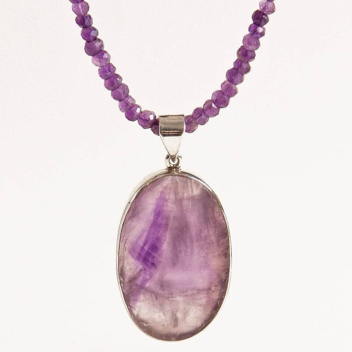 Large Oval Natural Amethyst Pendant Beaded Necklace - One of a Kind、mySite、hinf8tx79