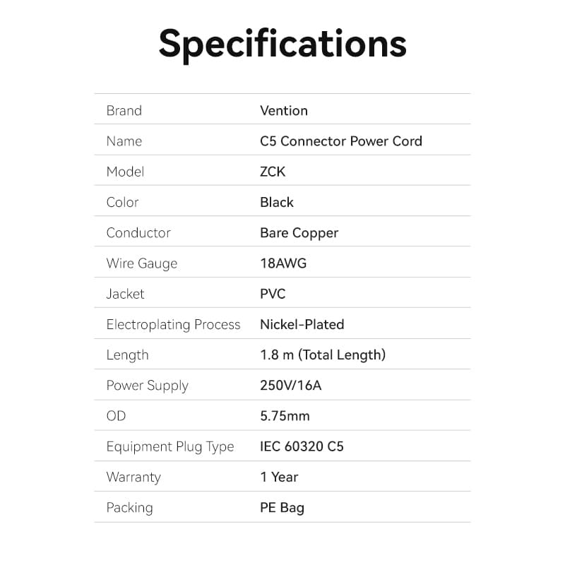 3-Prong Power Cord 1.8M C5 Connector EU Plug、mySite、fannypackpong