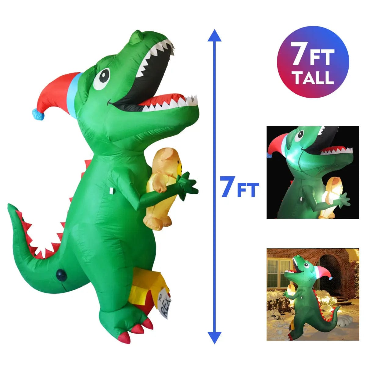 Inflatable Dinosaur 7 ft LED Christmas Yard Decoration、mySite、g9winljtr