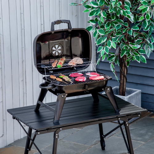Outsunny 14" Portable Charcoal Grill, Tabletop Small BBQ Grill for Outdoor Cooking, Camping, Tailgating, Enamel Coated, Vent, Folding Legs, Black、、eastwooduniform