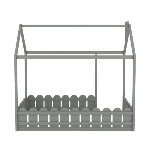 {Slats are not included}Twin Size Wood Bed House Bed Frame with Fence,for Kids,Teens, Girls,Boys {White}{OLD SKU:WF194274AAK}、、casual