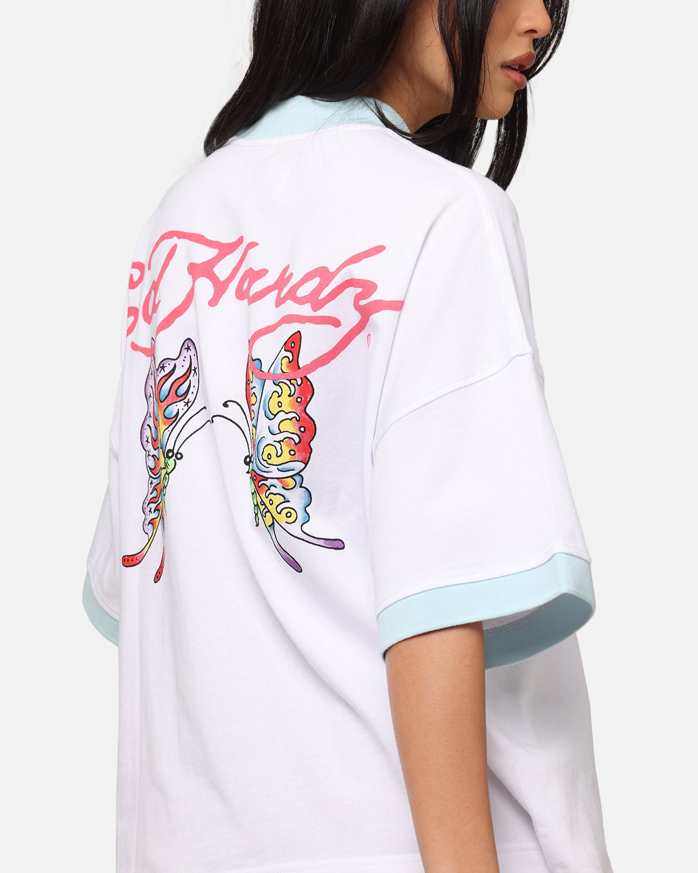Ed Hardy Butterfly Ringer T-Shirt White、mySite、zt4zffjzw