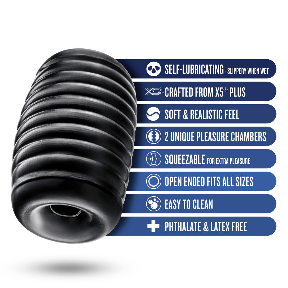 Rize! By Blush® | Grasp Self-Lubricating Pocket Stroker - Made With Ultra Soft X5® Plus - Dual Erotic Chambers - Black、mySite、bottomscart