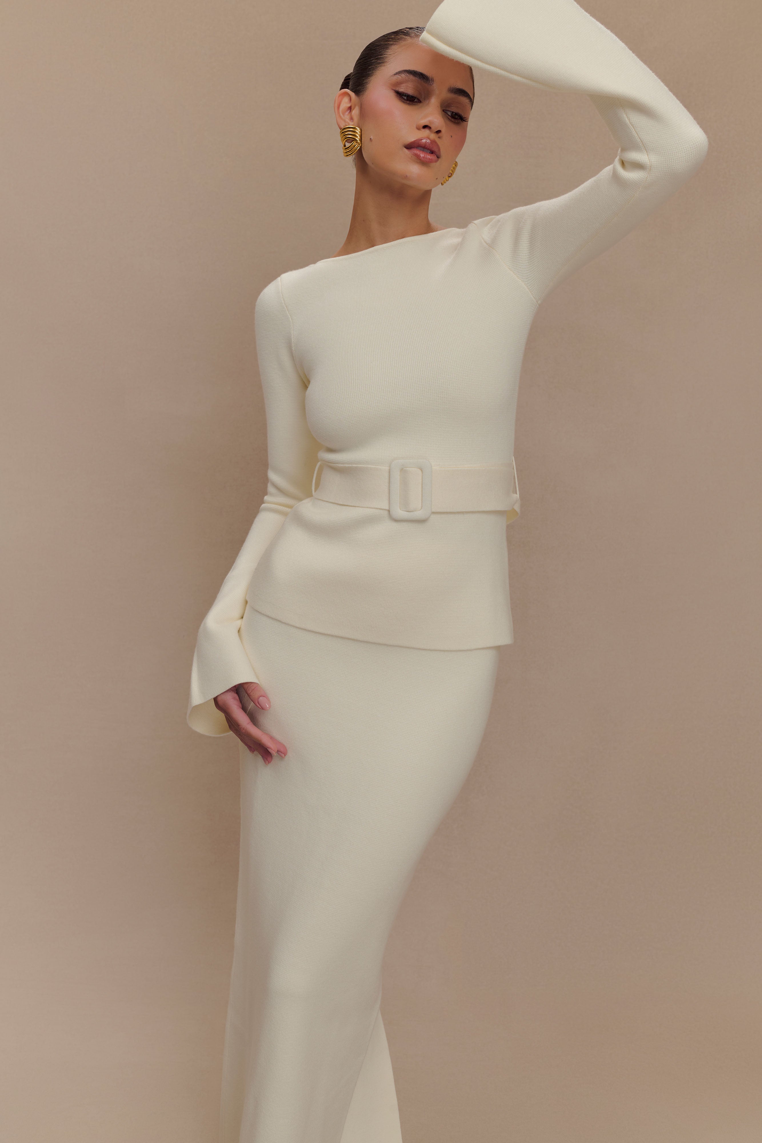 Justine Belted Knit Top - Ivory、mySite、solidvoid