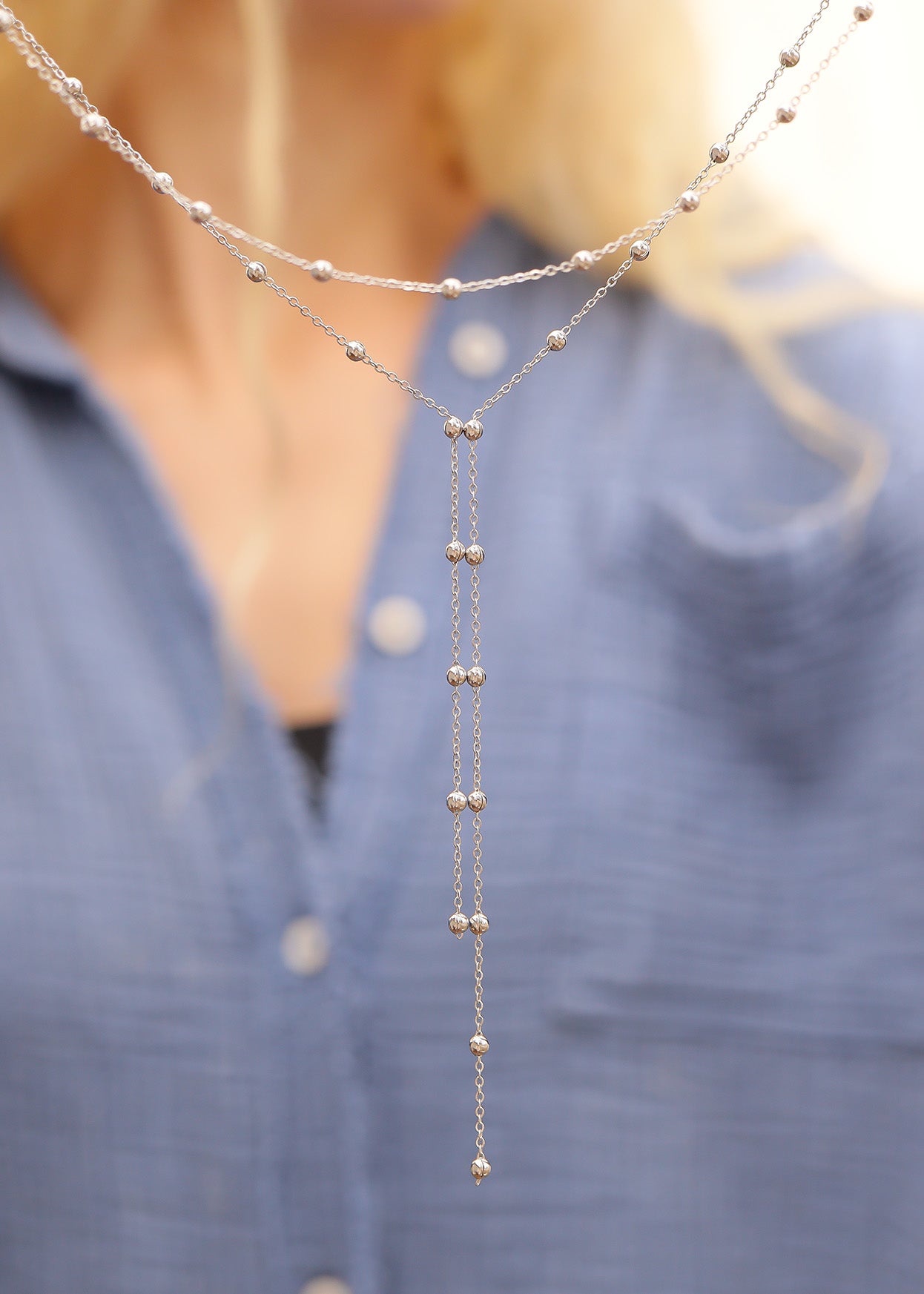 18K Gold PVD Stainless Steel Satellite Layered Lariat Necklace / CHN0059、mySite、dreamappss
