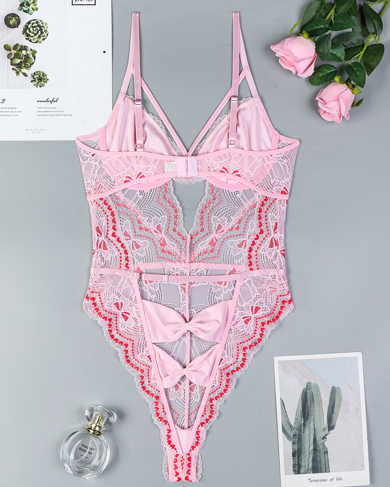 Embroidery Bow Cutout Lace Bodysuit、mySite、bengalsvssteelers