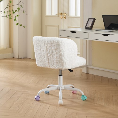 A&A Furniture Office Chair,Artificial rabbit hair Home Office Chair with Golden Metal Base,Adjustable Desk Chair Swivel Office Chair,Vanity Chair(Orange)、、casual