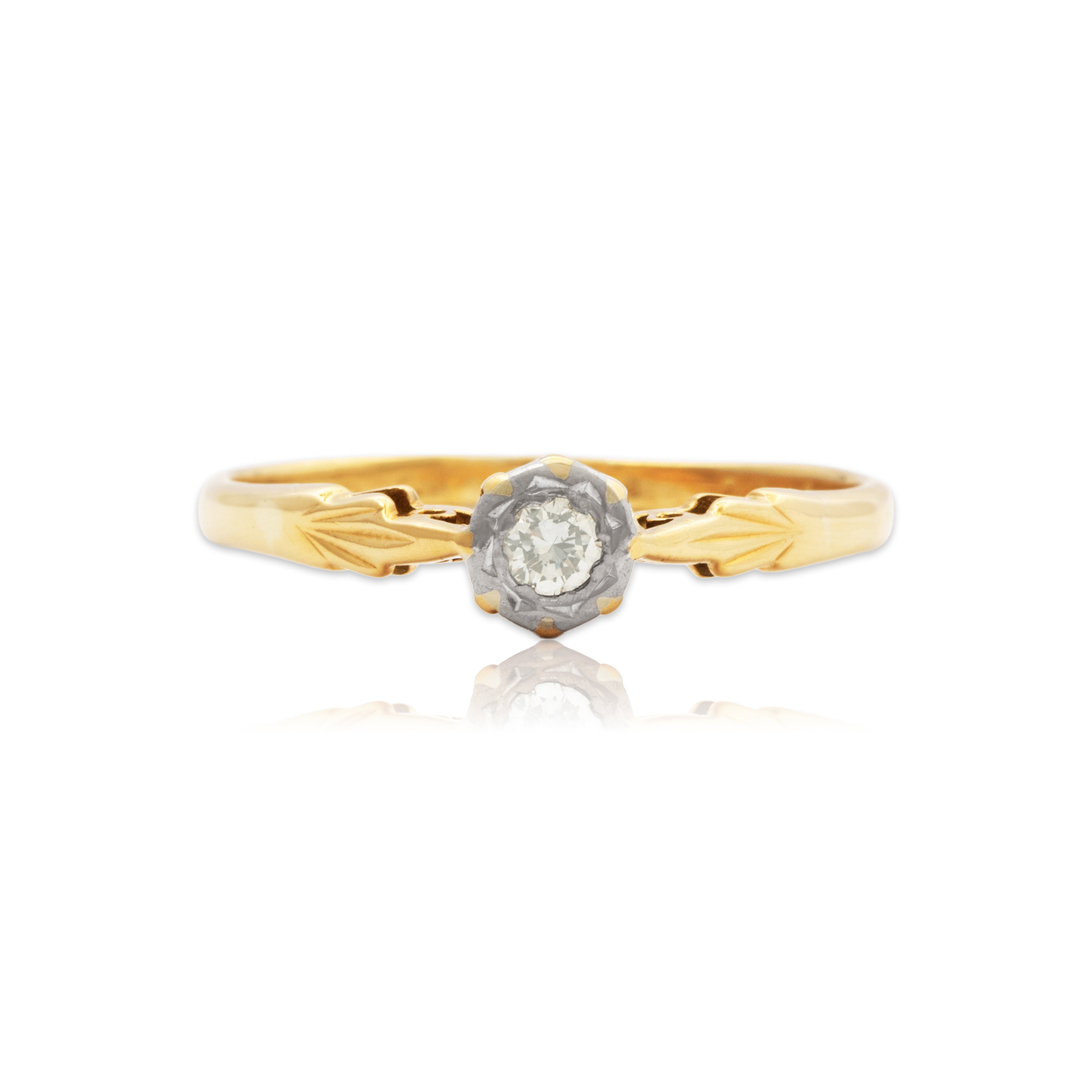 Antique English 14k Yellow Gold Diamond Detailed Solitaire Ring 8.75、mySite、hinf8tx79