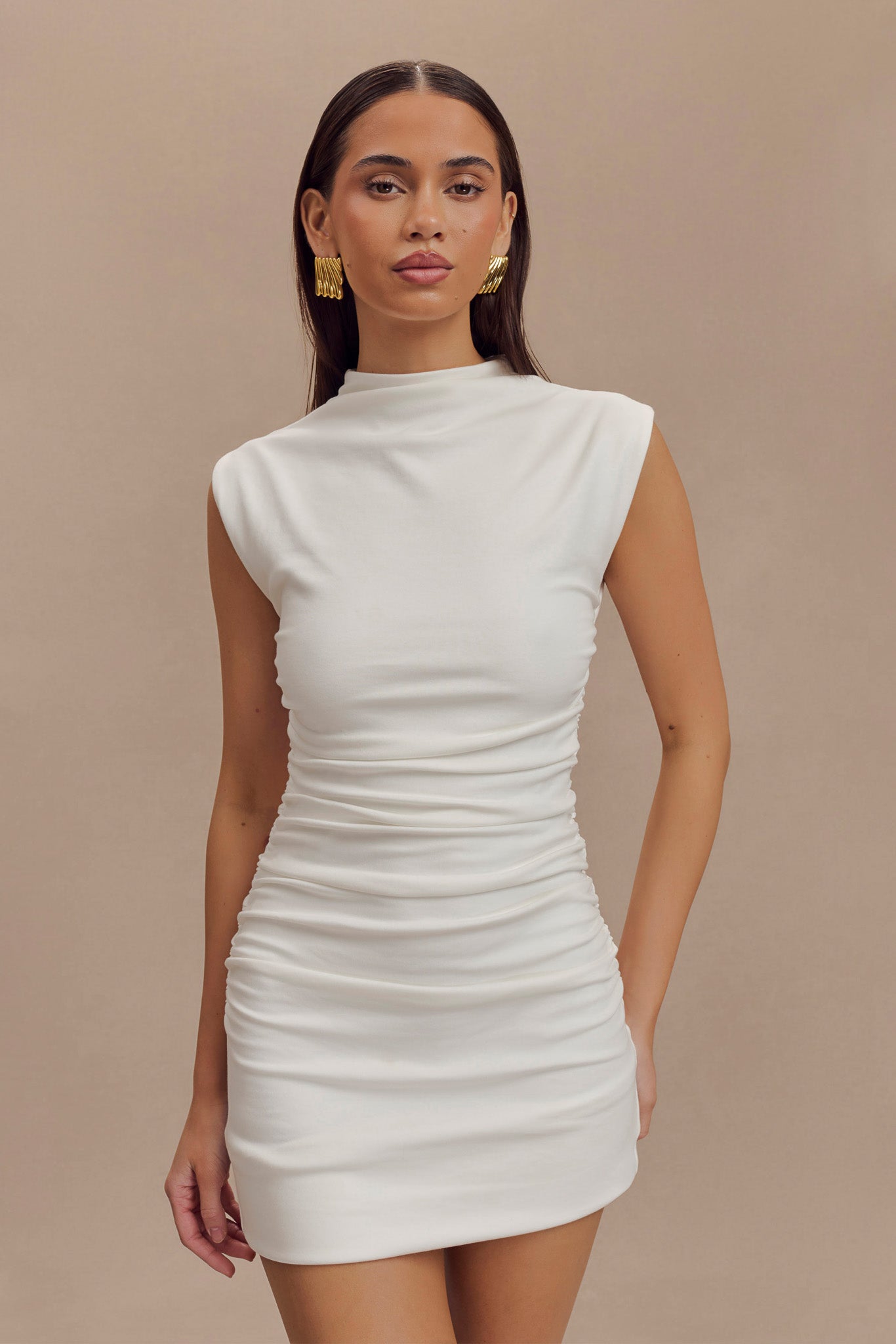 Elliot High Neck Sleeveless Mini Dress - White、mySite、solidvoid