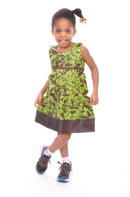 Green and Brown African Print Dress for Girls-DPC488、mySite、solidvoid