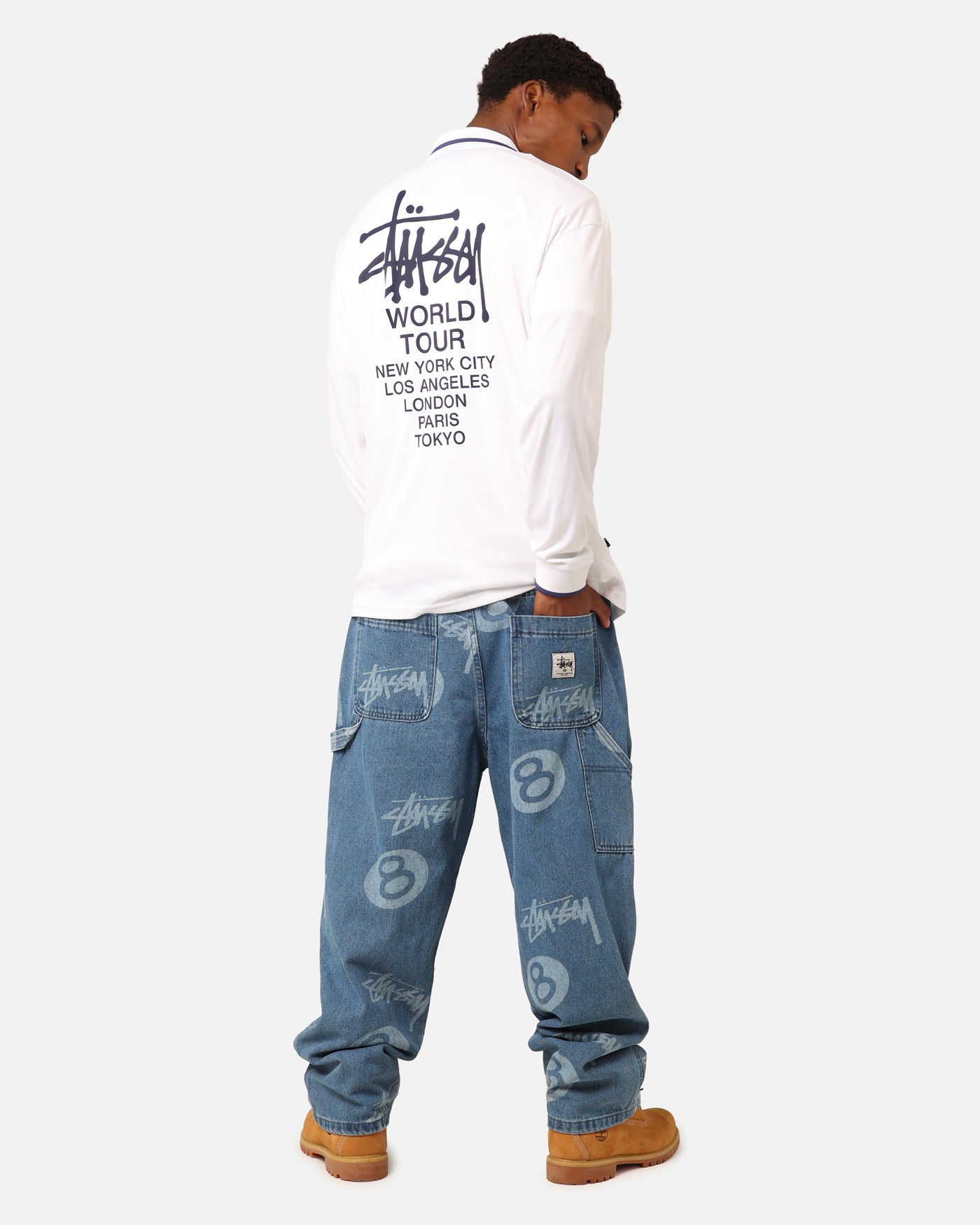 Stüssy Football Polo Long Sleeve T-Shirt White/Red Stripe、mySite、zt4zffjzw