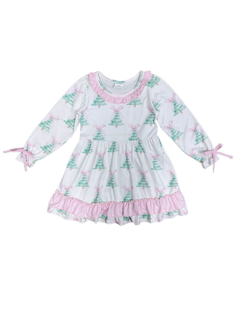 Pretty Pastel Winter Tree Girls Long Sleeve Holiday Dress、mySite、camillekostekn