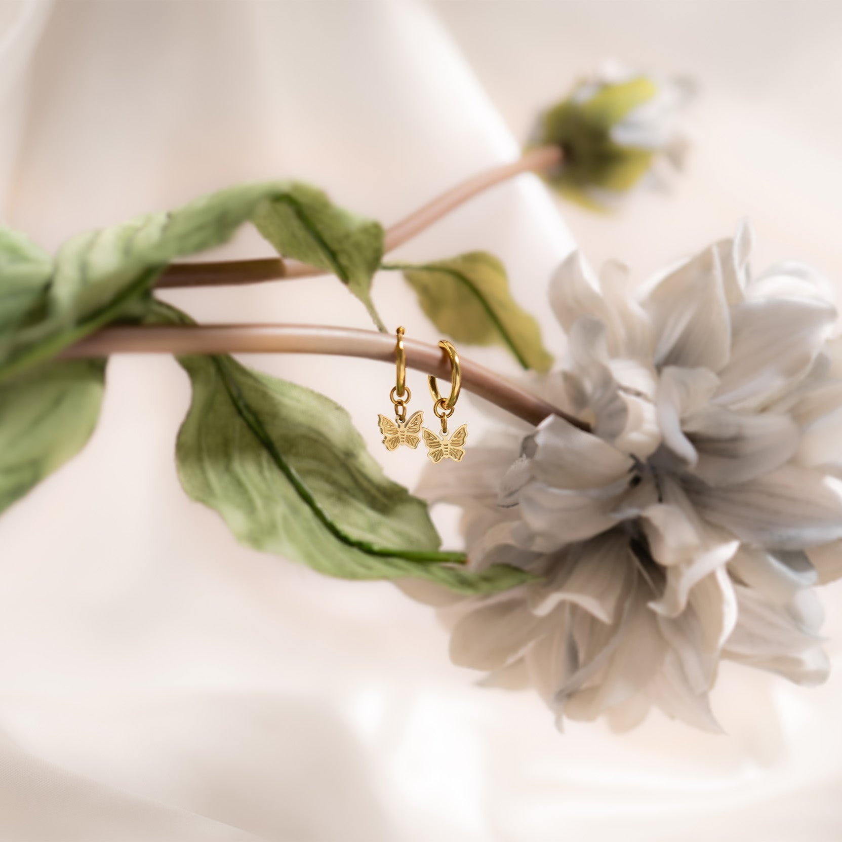 18K Gold PVD Stainless Steel Butterfly Huggie Earrings / ERJ0050、mySite、dreamappss