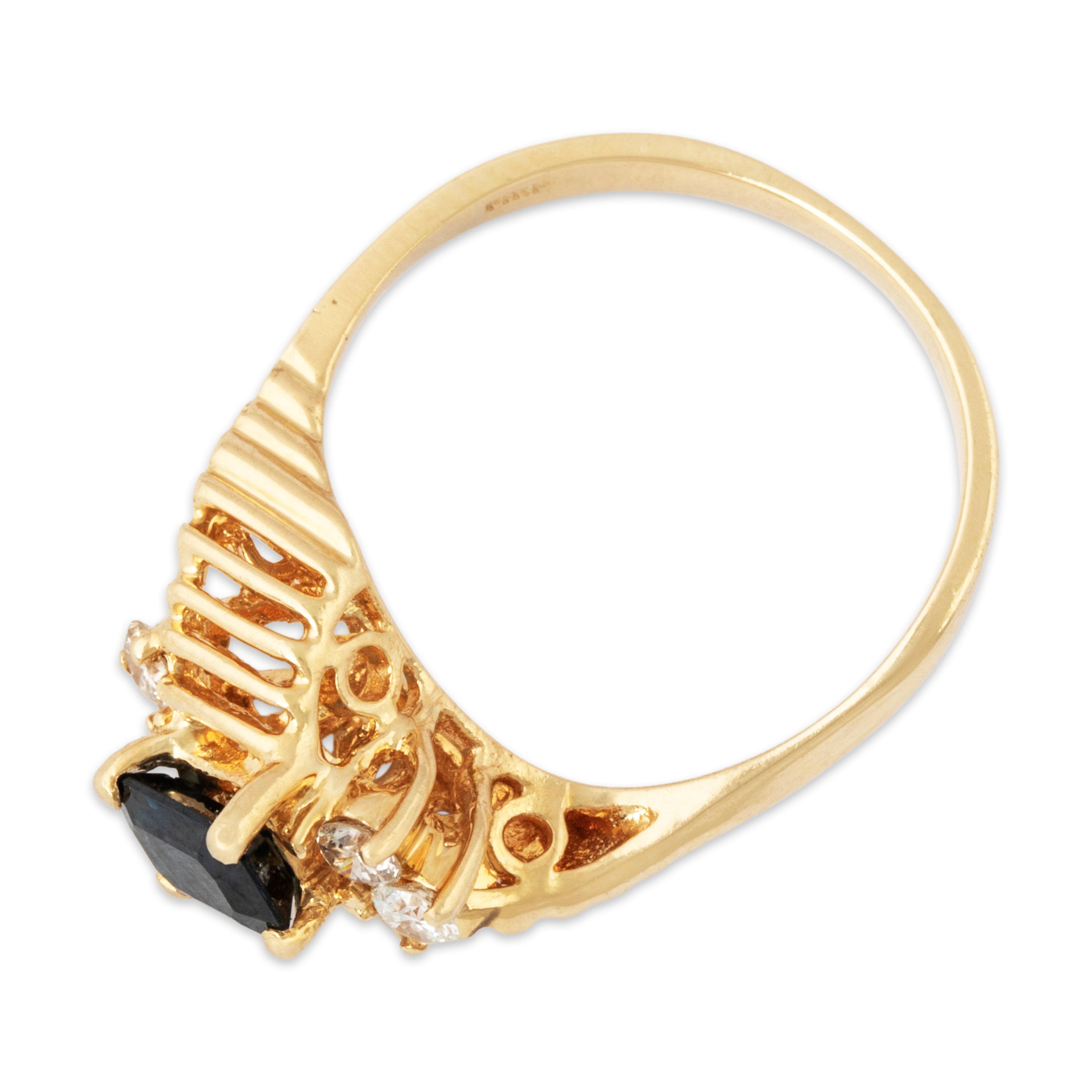 Vintage 14k Yellow Gold .7ct Blue Sapphire Diamond Architectural Ring 7.75、mySite、hinf8tx79