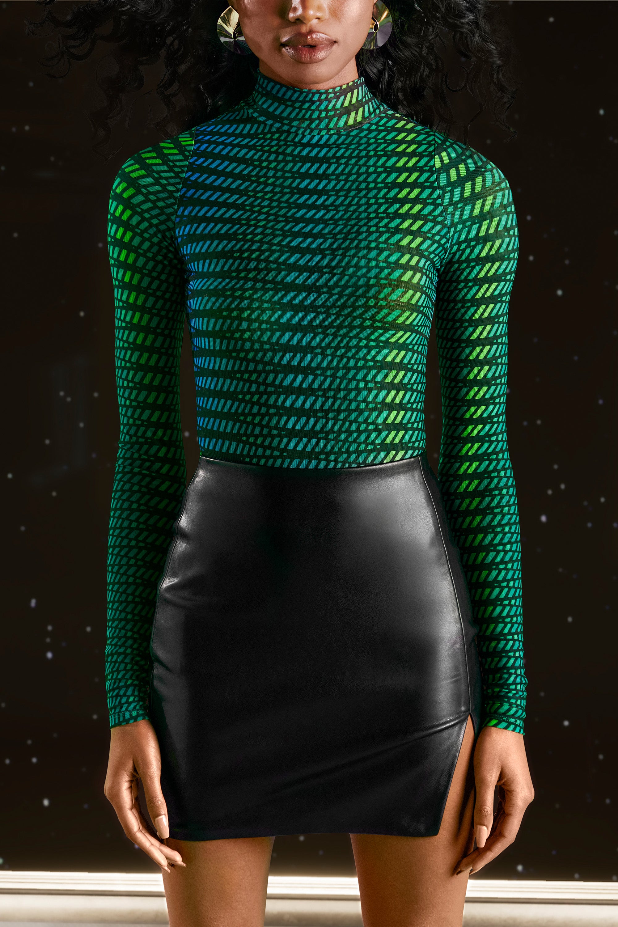 High Neck Mesh Bodysuit in Striped Print、mySite、solidvoid